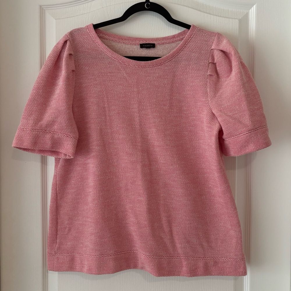 Talbots Coral Textured Jacquard Knit Puff Sleeve Top 
Size XL